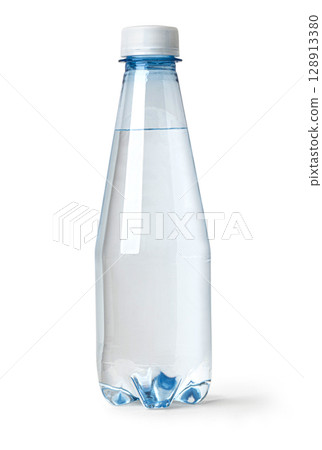 Small plastic water bottle isolated on white background 128913380