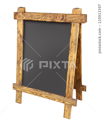 Wooden blackboard standing on transparent background for restaurant menu 128913397