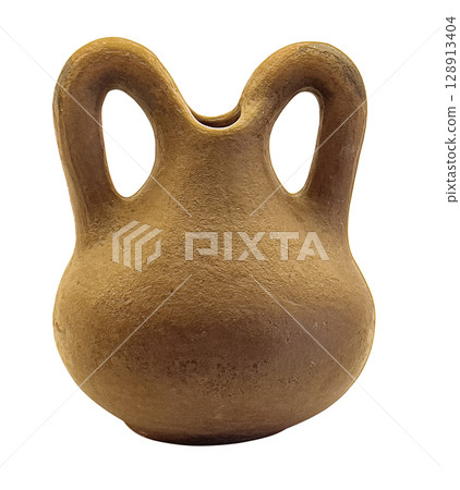 Ancient clay vessel with two handles isolated on transparent background Ancient clay vessel with two handles isolated on transparent background 128913404