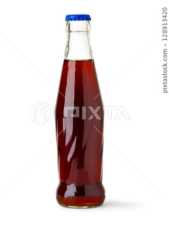 Refreshing carbonated beverage in a classic glass bottle, isolated on white Refreshing carbonated beverage in a classic glass bottle, isolated on white 128913420