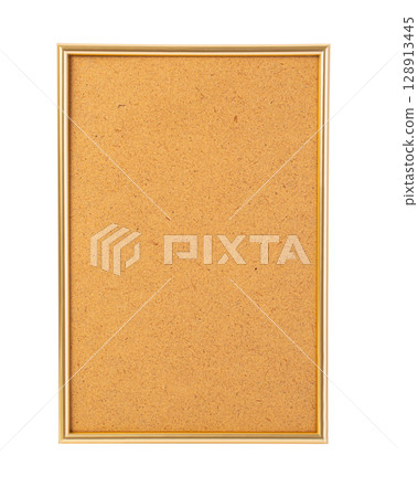 Golden frame showing cork board on transparent background 128913445