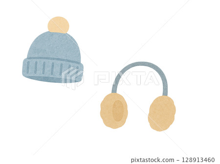 Blue knitted hat and earmuffs set (PNG cutout) 128913460