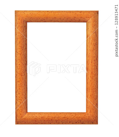 Empty wooden picture frame isolated on white background 128913471