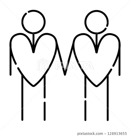 Two gays, love and friendship of two men, vector black line icon Two gays, love and friendship of two men, vector black line icon 128913655