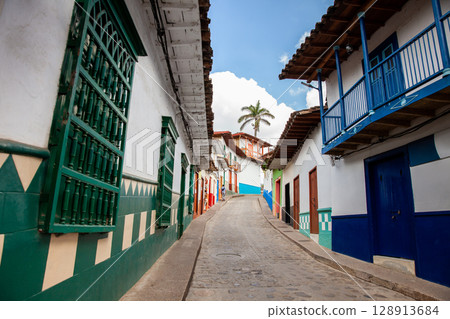 Beautiful streets of the colonial town of Concepcion in Antioquia, Colombia. Beautiful streets of the colonial town of Concepcion in Antioquia, Colombia. 128913684