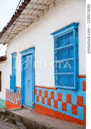 Beautiful streets of the colonial town of Concepcion in Antioquia, Colombia. 128913686
