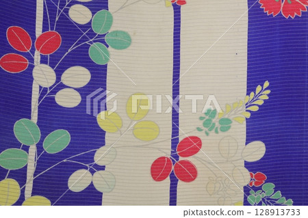 Antique kimono fabric with floral pattern 128913733