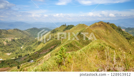 View from Sosodikon Hill in the Kundasang Valley, Sabah, Malaysia. 128913912