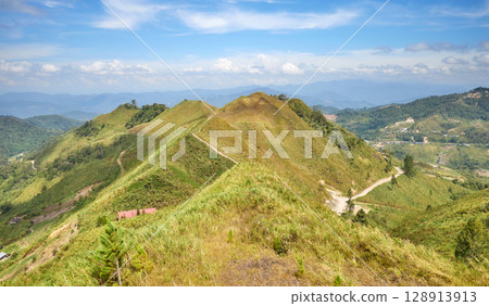View from Sosodikon Hill in the Kundasang Valley, Sabah, Malaysia. 128913913