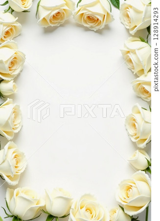 Soft, elegant white roses surround a blank space, creating a lovely frame perfect for celebrating love, beauty, and special occasions. Ideal for invitations or notes Generative AI Soft, elegant white roses surround a blank space, creating a lovely frame perfect for celebrating love, beauty, and special occasions. Ideal for invitations or notes Generative AI 128914293