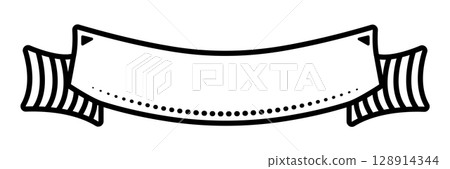 Black line retro ribbon banner template, monochrome vintage vector doodle for a short text 128914344