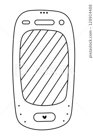 Black line smartphone doodle, cute vector phone sign Black line smartphone doodle, cute vector phone sign 128914488