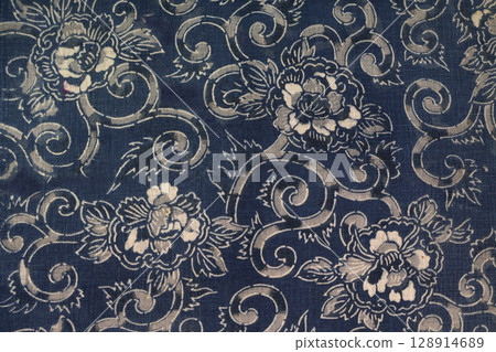 古董靛藍染色織物 128914689