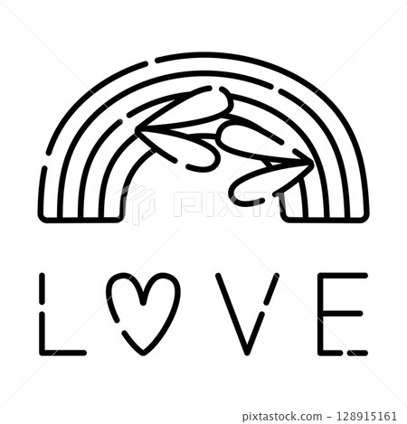 Kiss on the background of the rainbow, lgbt sign, vector black line icon 128915161