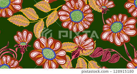 seamless pattern with sunflowers 128915180