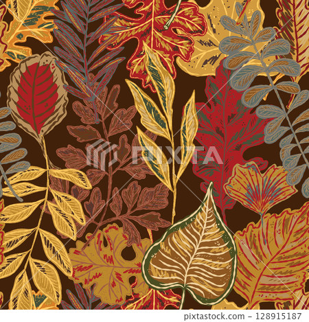 seamless pattern with autumn leaves 128915187