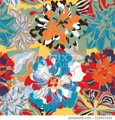 seamless summer pattern with colorful flowers 128915202