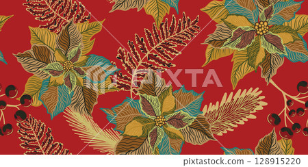 seamless pattern with tropical leaves 128915220