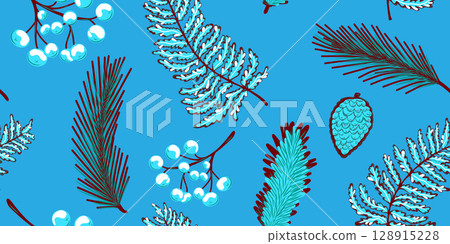 watercolor seamless pattern with fir branches watercolor seamless pattern with fir branches 128915228