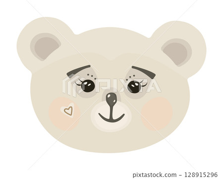 Cute white bear muzzle, cartoon illustration 128915296