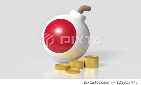 The Japan Bomb and coins for Business crisis concept 3d Rendering. 128915475