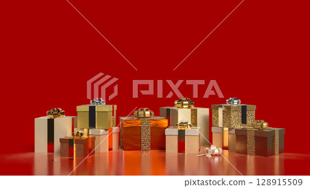 The Gold gift box for celebration or marketing concept 3d Rendering. 128915509
