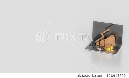The House and Arrow up on laptop for Business concept 3d Rendering. The House and Arrow up on laptop for Business concept 3d Rendering. 128915512