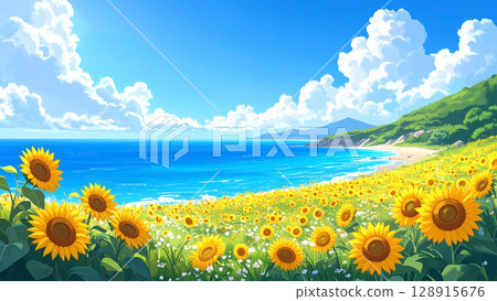 向日葵，大海，藍天 128915676