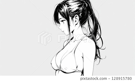 Monochrome illustration of a girl in a swimsuit 128915780