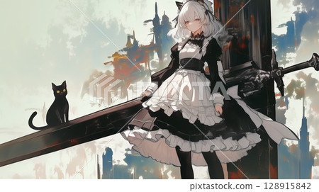 Maid, Great Sword and Black Cat 128915842
