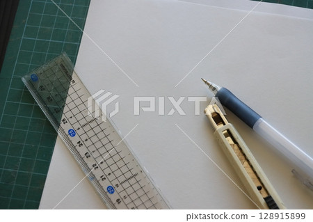 Cutter knife and ruler Paper craft tools 128915899