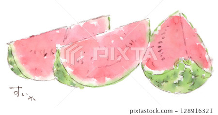 夏季蔬菜，小西瓜水彩插圖 128916321