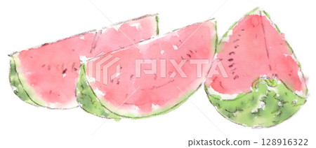 Summer vegetables, watercolor illustration of small watermelon 128916322