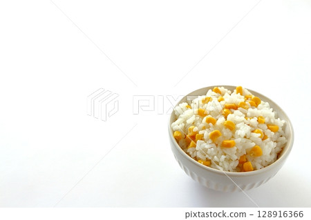 Corn mixed rice on white background Corn mixed rice on white background 128916366