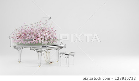 水晶三角鋼琴和花 水晶三角鋼琴和花 128916738