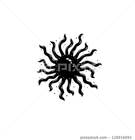 Mystical Sun Illustration with Tentacles Radiating from its Center - Vector Art Mystical Sun Illustration with Tentacles Radiating from its Center - Vector Art 128916891