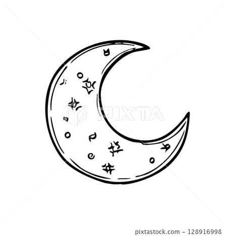 Half moon outline vector illustration on white background illustration design for night, science, astronomy, moonlight, graphic, planet, cosmos  128916998