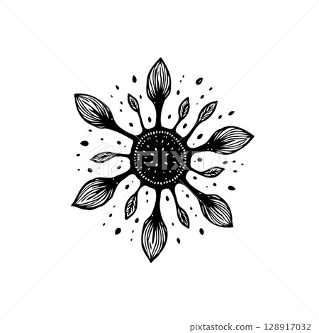 Abstract Black and White Floral Design, Hand Drawn, Simplicity and Elegance 128917032