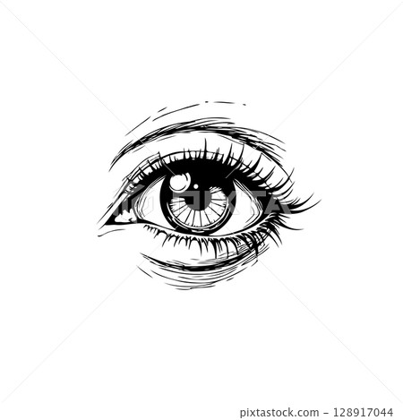 Elegant Single Eye Sketch Drawing with Eyelashes and Pupil Graphic Presentation Elegant Single Eye Sketch Drawing with Eyelashes and Pupil Graphic Presentation 128917044