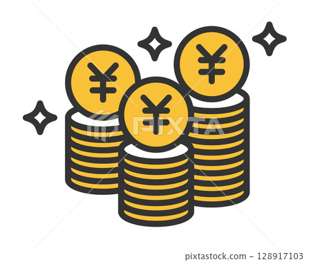 Money icon, stacked coins, yen currency, increase your luck | Vector material 128917103