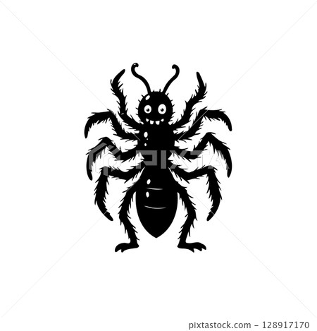 A whimsical cartoon spider illustration with exaggerated features and a playful demeanor 128917170