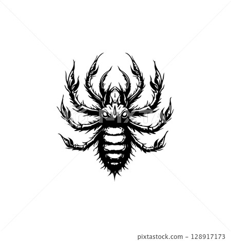 Detailed Scorpion Illustration: A Striking Black and White Vector Design 128917173