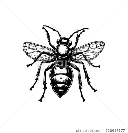 Detailed Line Art Illustration of a Wasp in Black and White Style Graphic Detailed Line Art Illustration of a Wasp in Black and White Style Graphic 128917177