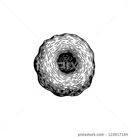 Detailed Engraving of Organic Circular Form with Central Void and Rough Texture 128917184