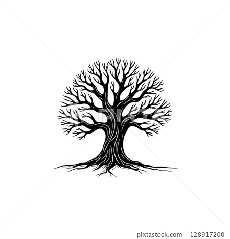 Silhouette Tree of Life Symbolizing Growth, Strength and Connection to Nature 128917200
