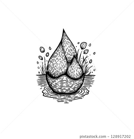 Stylized water droplet illustration with artistic rendering and intricate details 128917202