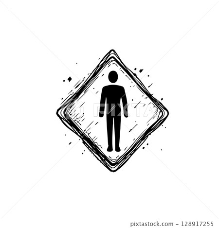 Stylized Symbolism: Hand-Drawn Silhouette Man Icon in Decorative Diamond Frame 128917255