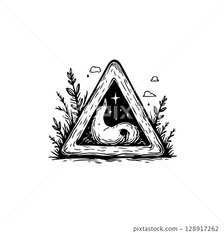 Mystical triangle artwork: Wolf howling at stars under a celestial canopy illustration Mystical triangle artwork: Wolf howling at stars under a celestial canopy illustration 128917262