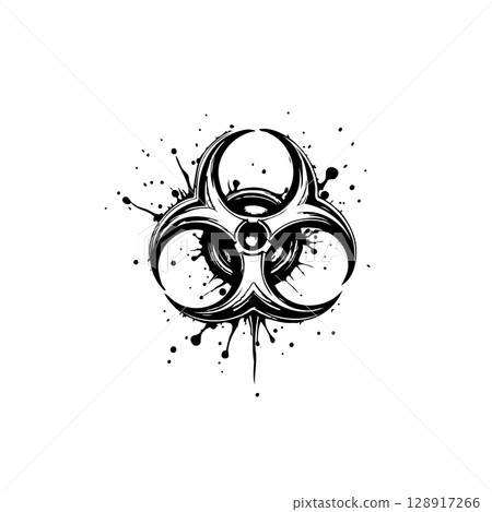 Biohazard Symbol with Artistic Splatter Effect, Black and White Vector Illustration Biohazard Symbol with Artistic Splatter Effect, Black and White Vector Illustration 128917266