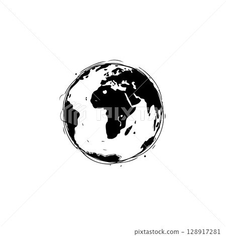 Stylized Black and White Earth Globe Illustration on White Background for Design Stylized Black and White Earth Globe Illustration on White Background for Design 128917281